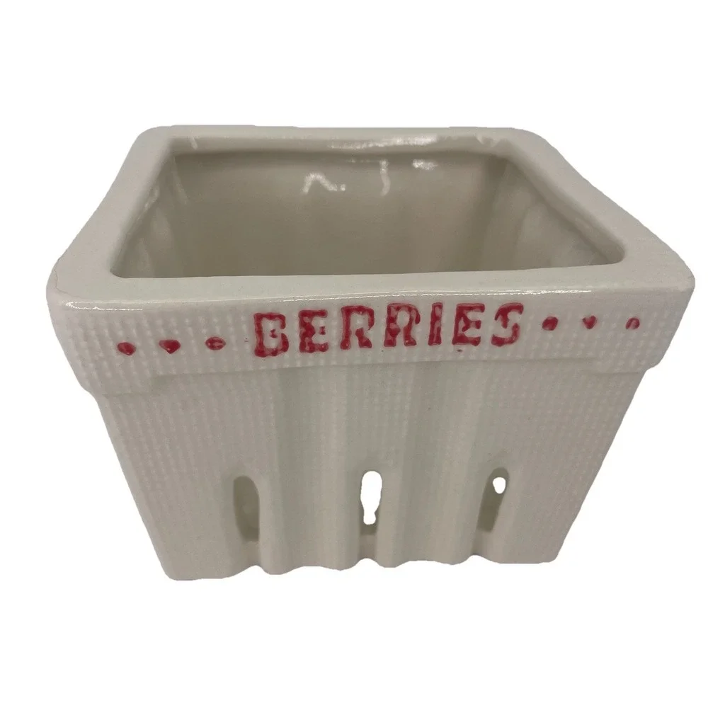NEW Cottagecore Berry Basket White/Red 'Berries' Ceramic Stoneware-Creative CoOp
